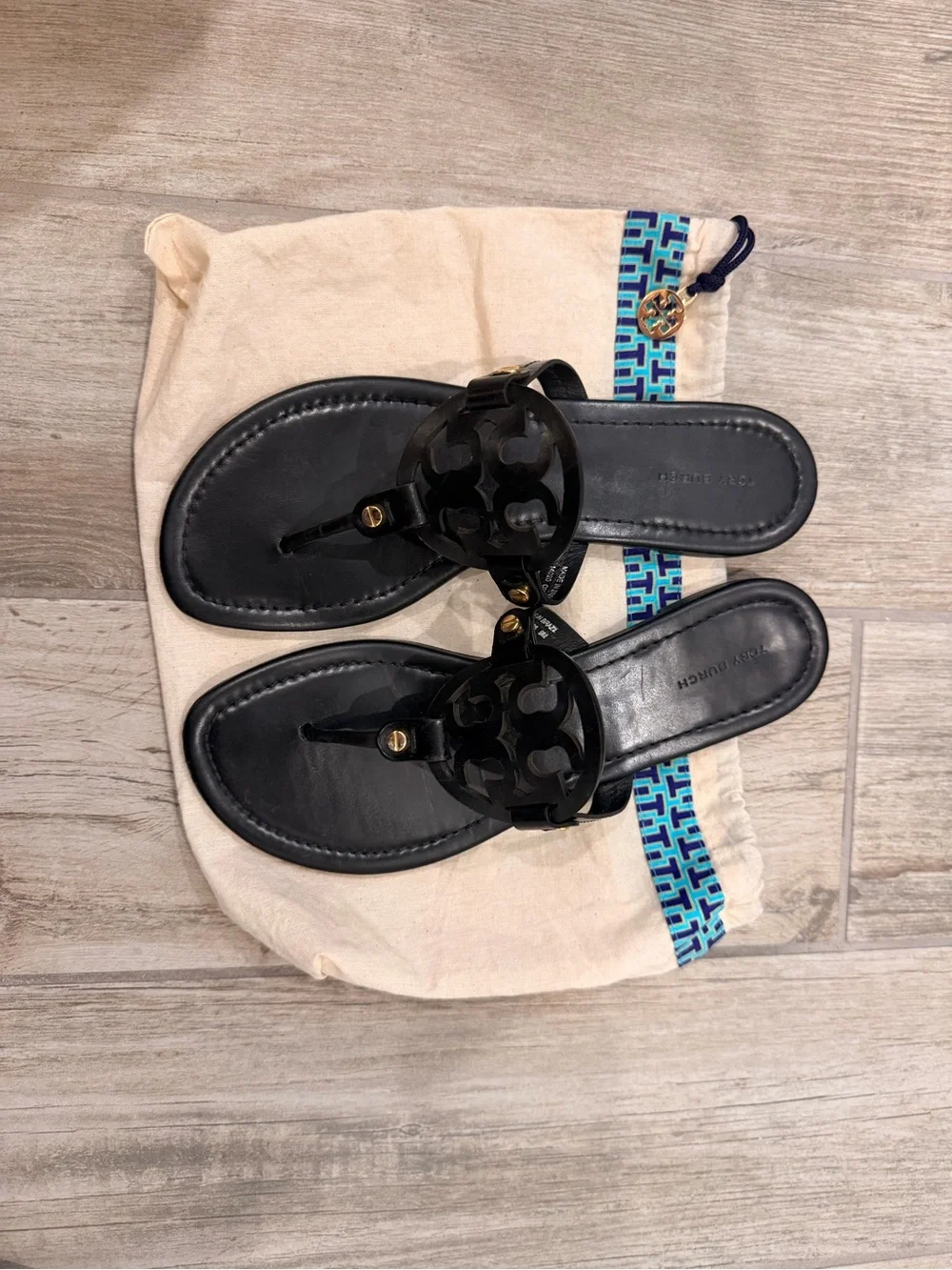 Tory Burch Black Miller Leather Thong Sandals